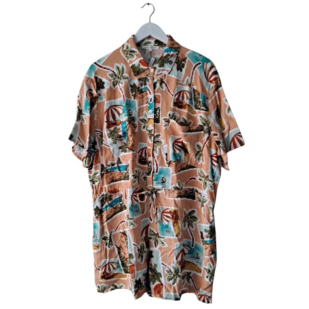 NWT Label of Love Romper Linen Blend Tropical Vacation Beach Peach Womens Size L